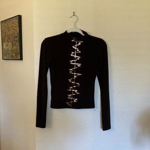 Tebi Brown Top High Neck Long Sleeve Shirt Size 38